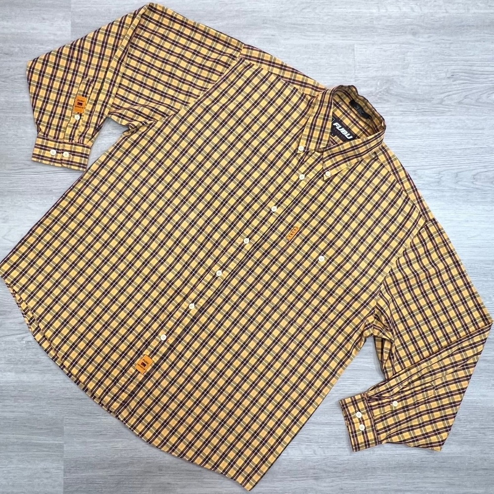 FUBU Men's  Long Sleeve Collared Button Up Shirt Size L 90s Hip Hop Plaid